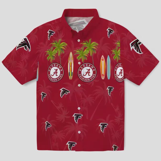 Tropical Atlanta Falcons Surfboard Hawaiian Shirt for Men - Red Palm Design