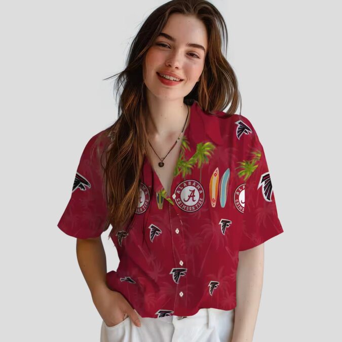 Tropical Atlanta Falcons Surfboard Hawaiian Shirt for Men - Red Palm Design