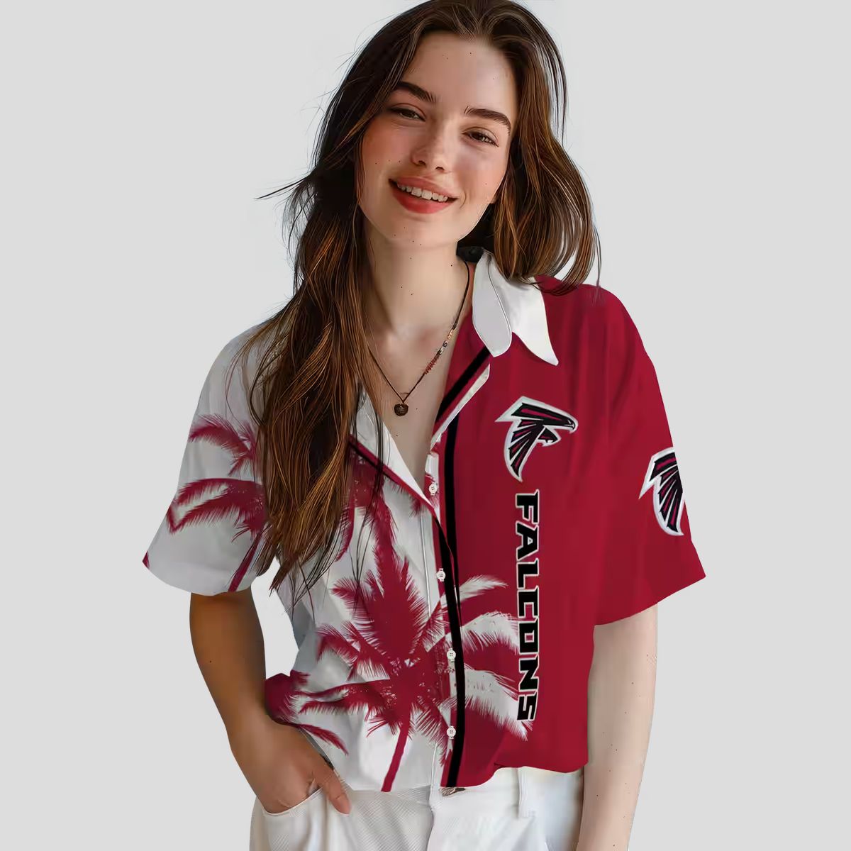 Tropical Palm Tree Atlanta Falcons Hawaiian Shirt, Red & White NFL Fan Apparel