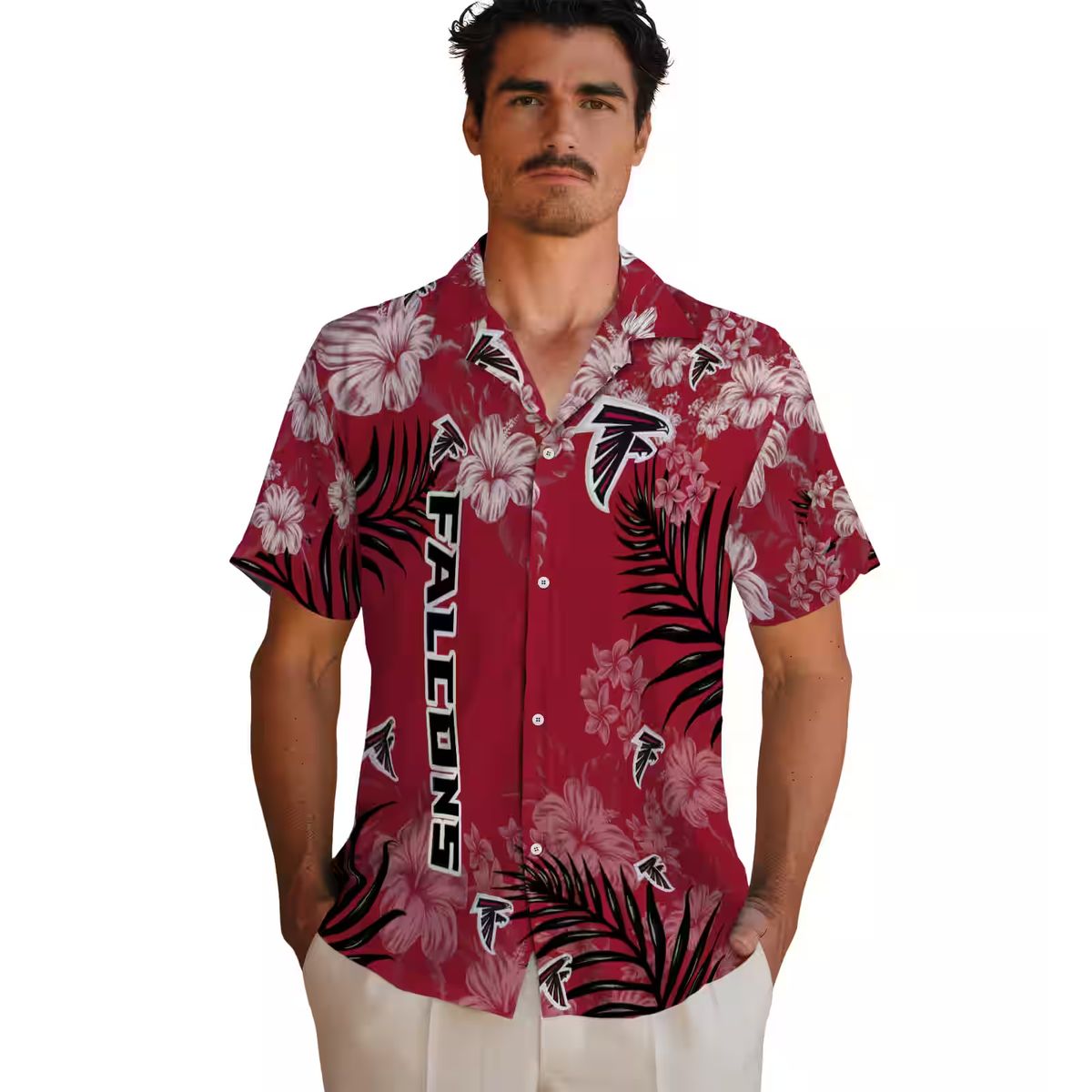 Tropical Red Hibiscus Print Atlanta Falcons Hawaiian Shirt, Tropical NFL Summer Apparel