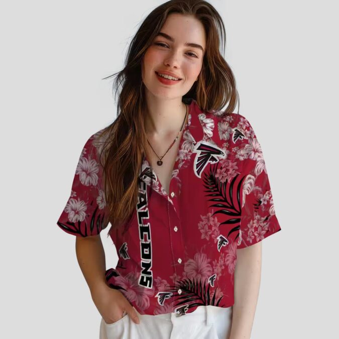 Tropical Red Hibiscus Print Atlanta Falcons Hawaiian Shirt, Tropical NFL Summer Apparel