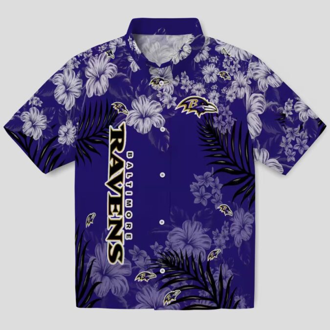 Baltimore Football Fanwear – Purple Hibiscus Floral Aloha Hawaiian Shirt