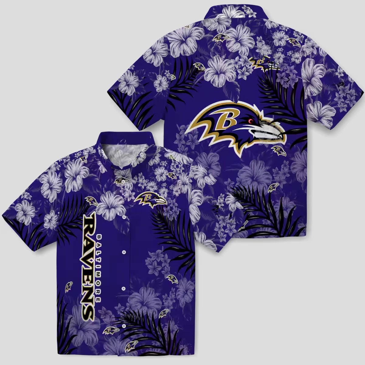 Baltimore Football Fanwear – Purple Hibiscus Floral Aloha Hawaiian Shirt