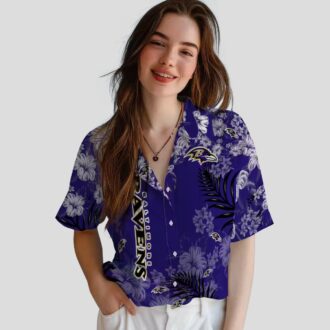 Baltimore Football Fanwear – Purple Hibiscus Floral Aloha Hawaiian Shirt