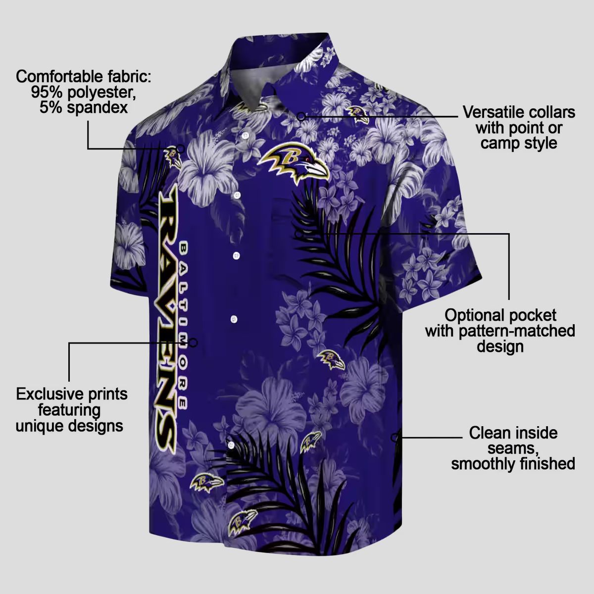 Baltimore Football Fanwear – Purple Hibiscus Floral Aloha Hawaiian Shirt
