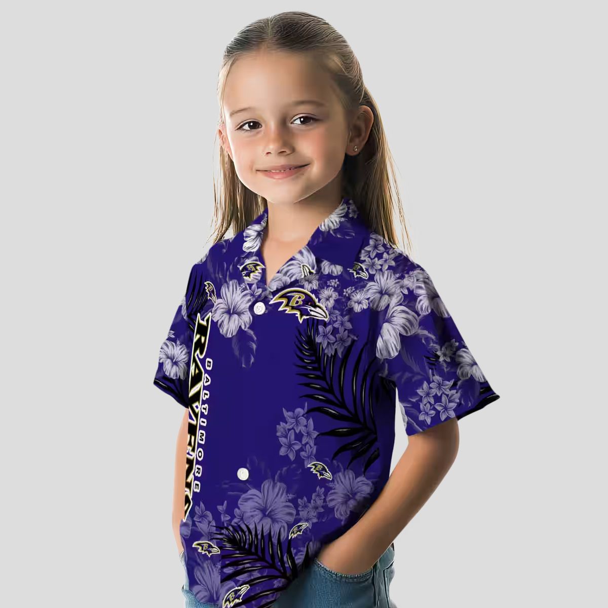 Baltimore Football Fanwear – Purple Hibiscus Floral Aloha Hawaiian Shirt
