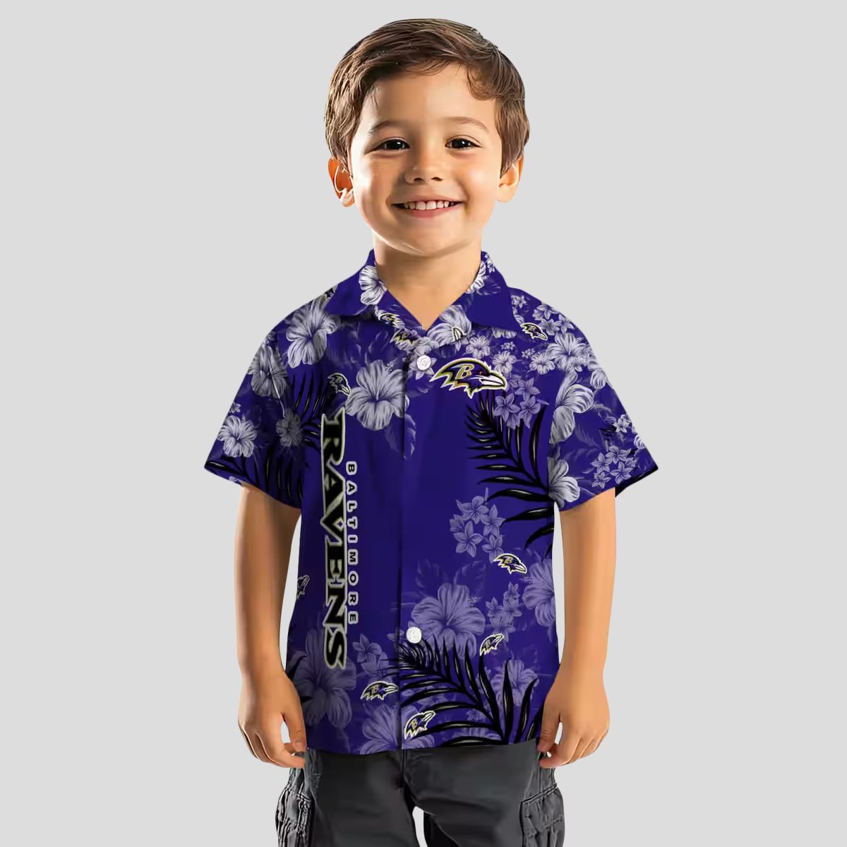 Baltimore Football Fanwear – Purple Hibiscus Floral Aloha Hawaiian Shirt