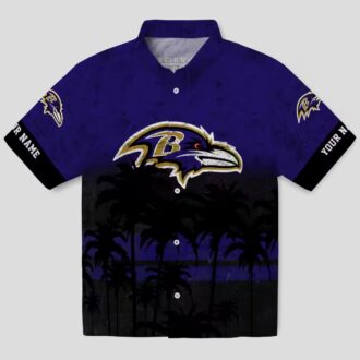 Baltimore Ravens Game Day Aloha Shirt - Sunset Pattern Purple Black Hawaiian Shirt