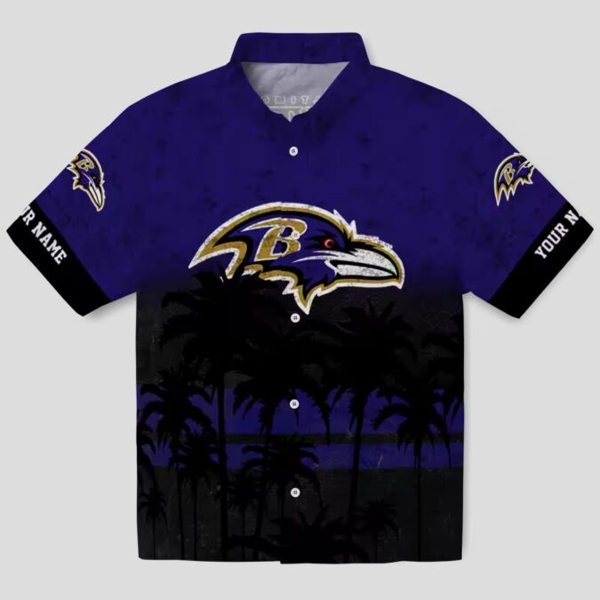 Baltimore Ravens Game Day Aloha Shirt - Sunset Pattern Purple Black Hawaiian Shirt