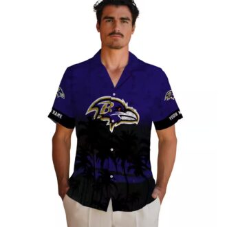 Baltimore Ravens Game Day Aloha Shirt - Sunset Pattern Purple Black Hawaiian Shirt