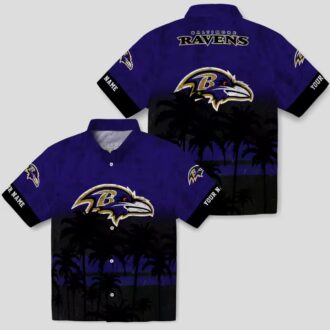 Baltimore Ravens Game Day Aloha Shirt - Sunset Pattern Purple Black Hawaiian Shirt
