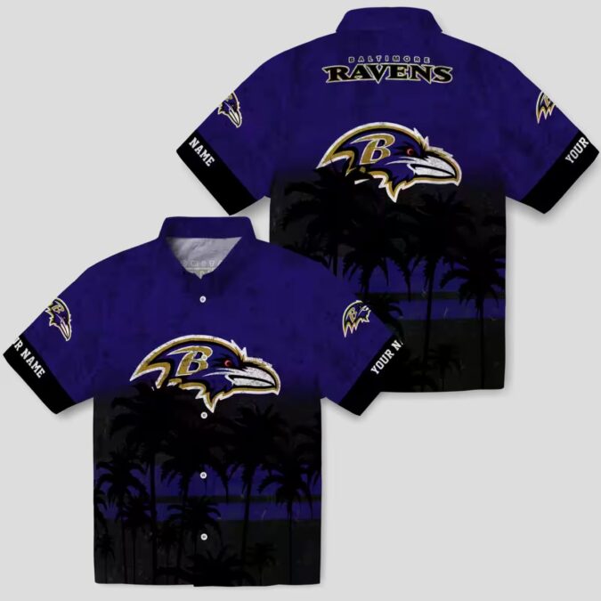 Baltimore Ravens Game Day Aloha Shirt - Sunset Pattern Purple Black Hawaiian Shirt