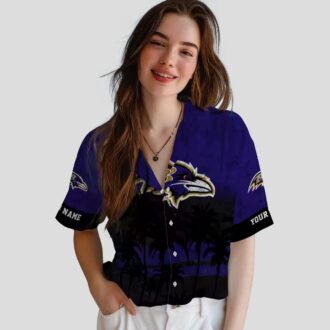 Baltimore Ravens Game Day Aloha Shirt - Sunset Pattern Purple Black Hawaiian Shirt