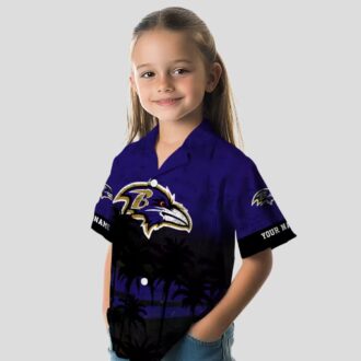Baltimore Ravens Game Day Aloha Shirt - Sunset Pattern Purple Black Hawaiian Shirt