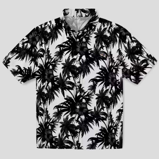 Baltimore Ravens Hawaiian Shirt Featuring Black White Palm Motifs