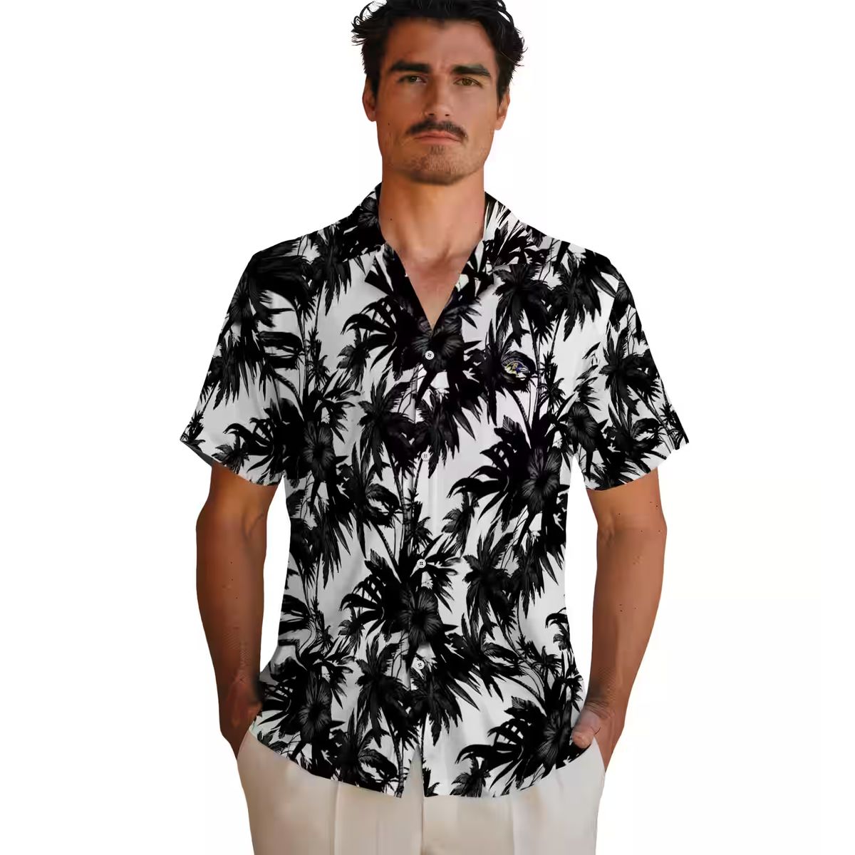 Baltimore Ravens Hawaiian Shirt Featuring Black White Palm Motifs