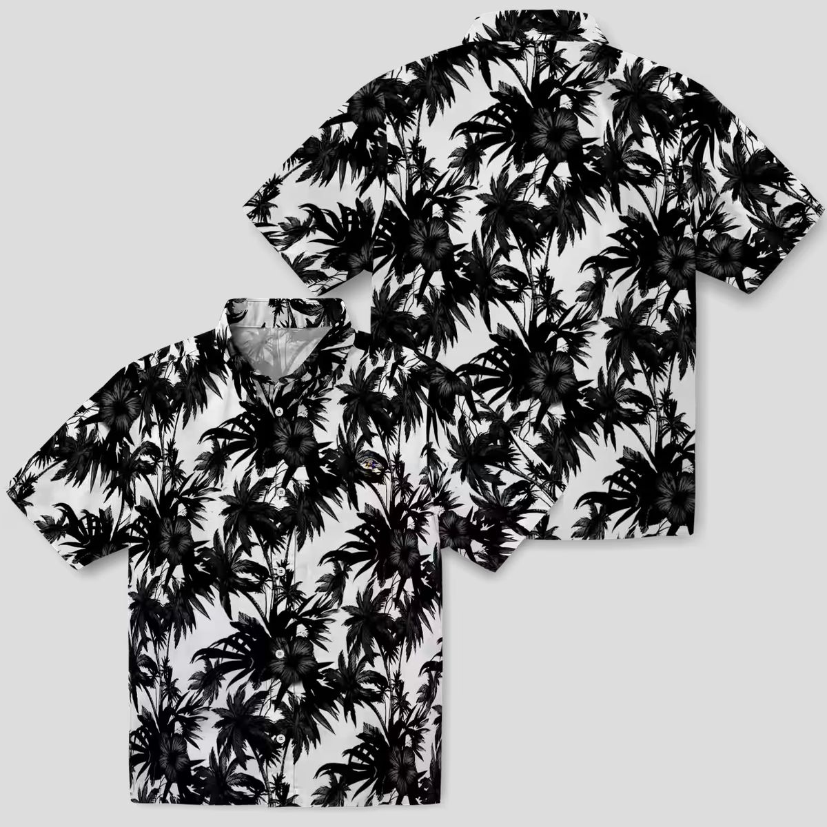 Baltimore Ravens Hawaiian Shirt Featuring Black White Palm Motifs