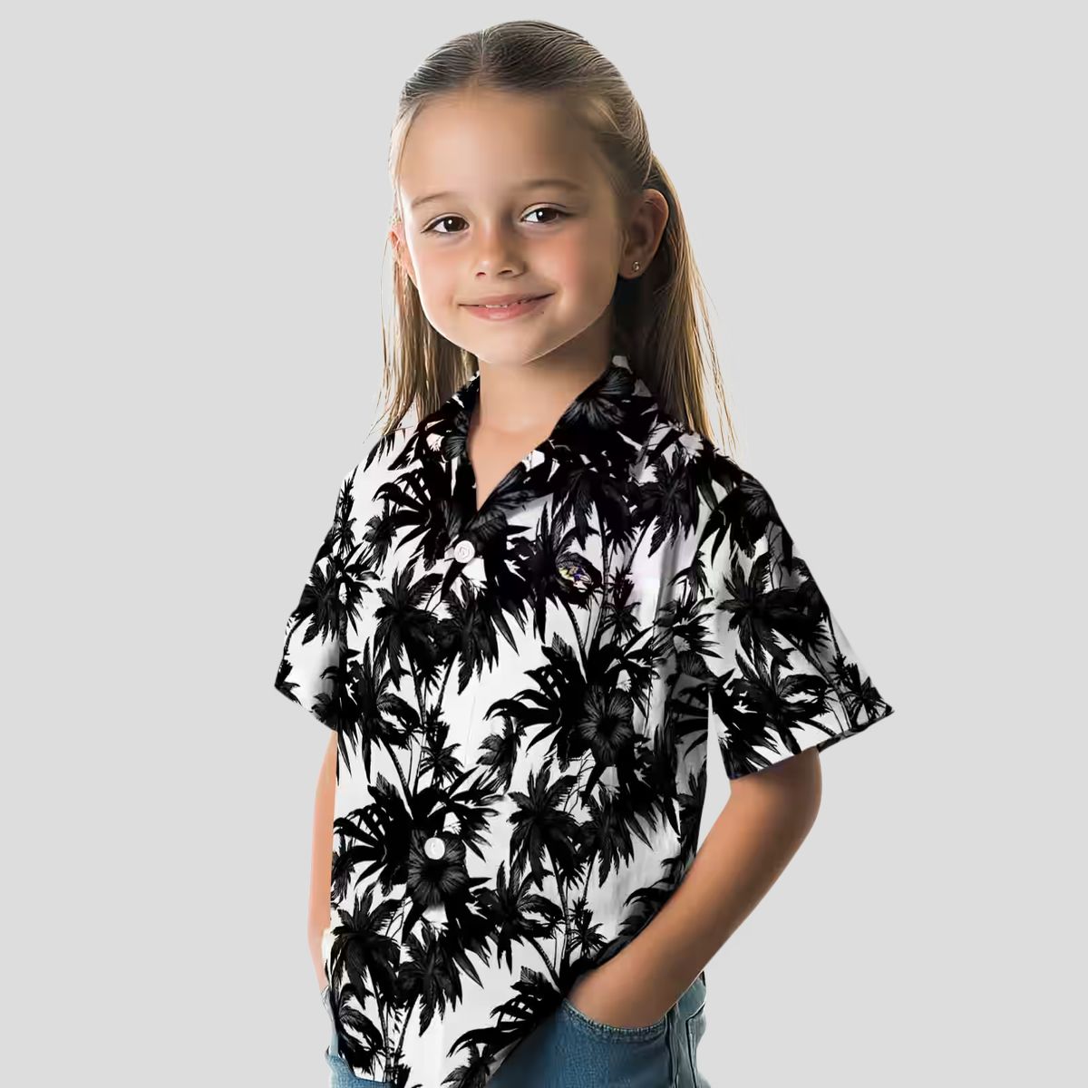 Baltimore Ravens Hawaiian Shirt Featuring Black White Palm Motifs