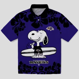 Baltimore Ravens Hawaiian Shirt with Fun Snoopy Surf Purple White Print