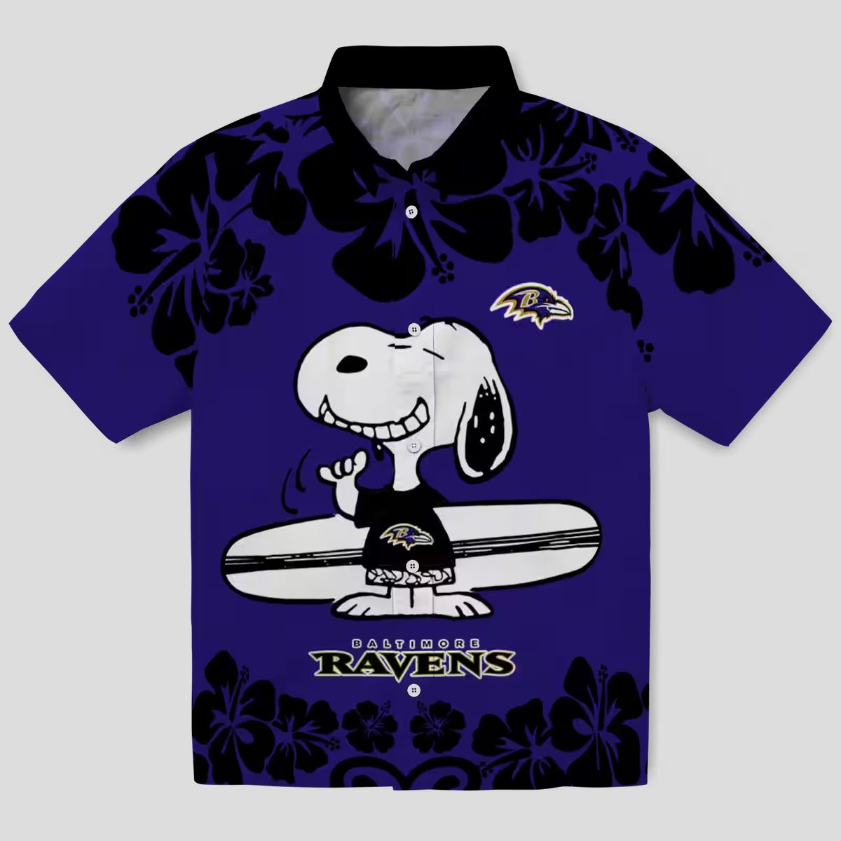 Baltimore Ravens Hawaiian Shirt with Fun Snoopy Surf Purple White Print