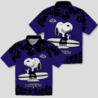 Baltimore Ravens Hawaiian Shirt with Fun Snoopy Surf Purple White Print
