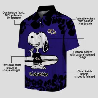 Baltimore Ravens Hawaiian Shirt with Fun Snoopy Surf Purple White Print