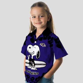 Baltimore Ravens Hawaiian Shirt with Fun Snoopy Surf Purple White Print