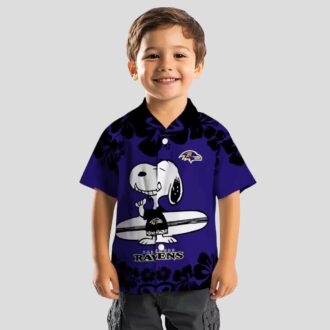 Baltimore Ravens Hawaiian Shirt with Fun Snoopy Surf Purple White Print