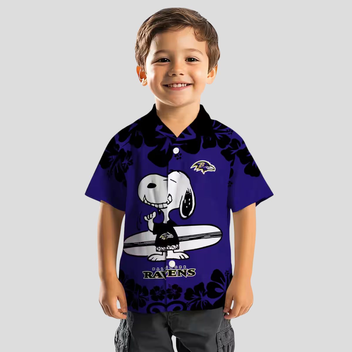 Baltimore Ravens Hawaiian Shirt with Fun Snoopy Surf Purple White Print