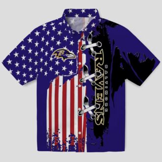 Baltimore Ravens Patriotic Stitched Flag Purple Hawaiian Shirt