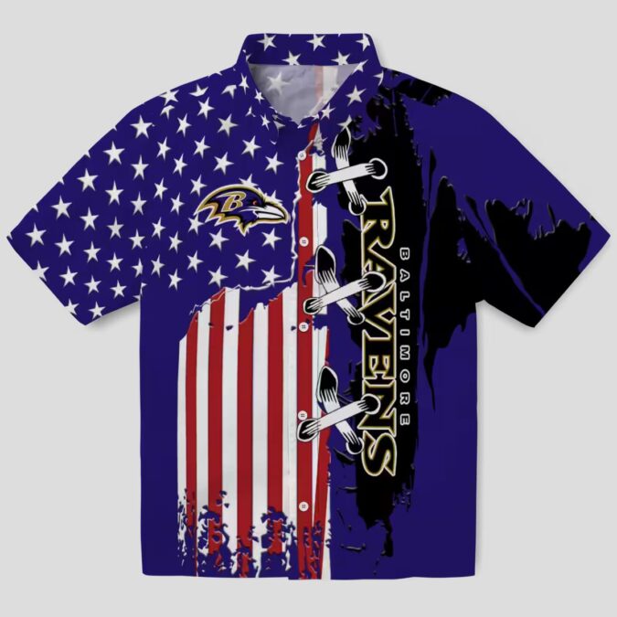 Baltimore Ravens Patriotic Stitched Flag Purple Hawaiian Shirt