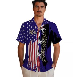 Baltimore Ravens Patriotic Stitched Flag Purple Hawaiian Shirt