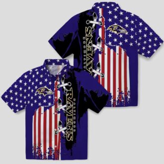 Baltimore Ravens Patriotic Stitched Flag Purple Hawaiian Shirt