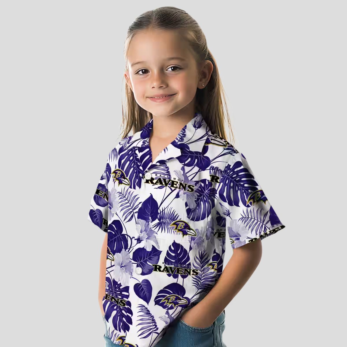 Baltimore Ravens Summer Beach Hawaiian Shirt, Tropical Plants Purple White Apparel