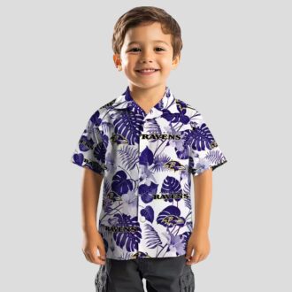 Baltimore Ravens Summer Beach Hawaiian Shirt, Tropical Plants Purple White Apparel