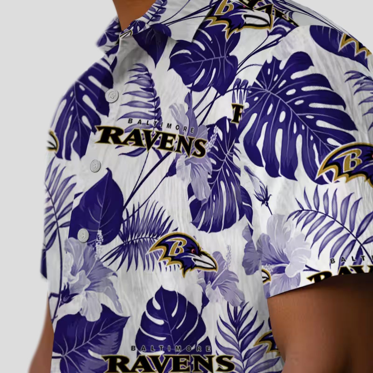 Baltimore Ravens Summer Beach Hawaiian Shirt, Tropical Plants Purple White Apparel