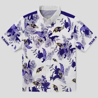 Baltimore Ravens Tailgate Party Aloha Shirt, Botanical Purple White Hawaiian Shirt
