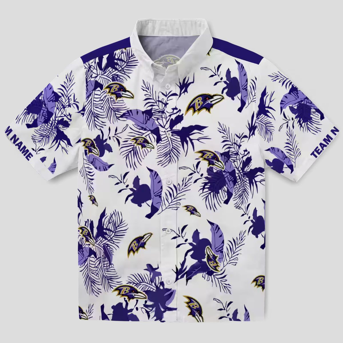 Baltimore Ravens Tailgate Party Aloha Shirt, Botanical Purple White Hawaiian Shirt