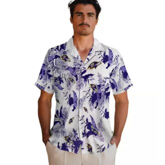 Baltimore Ravens Tailgate Party Aloha Shirt, Botanical Purple White Hawaiian Shirt