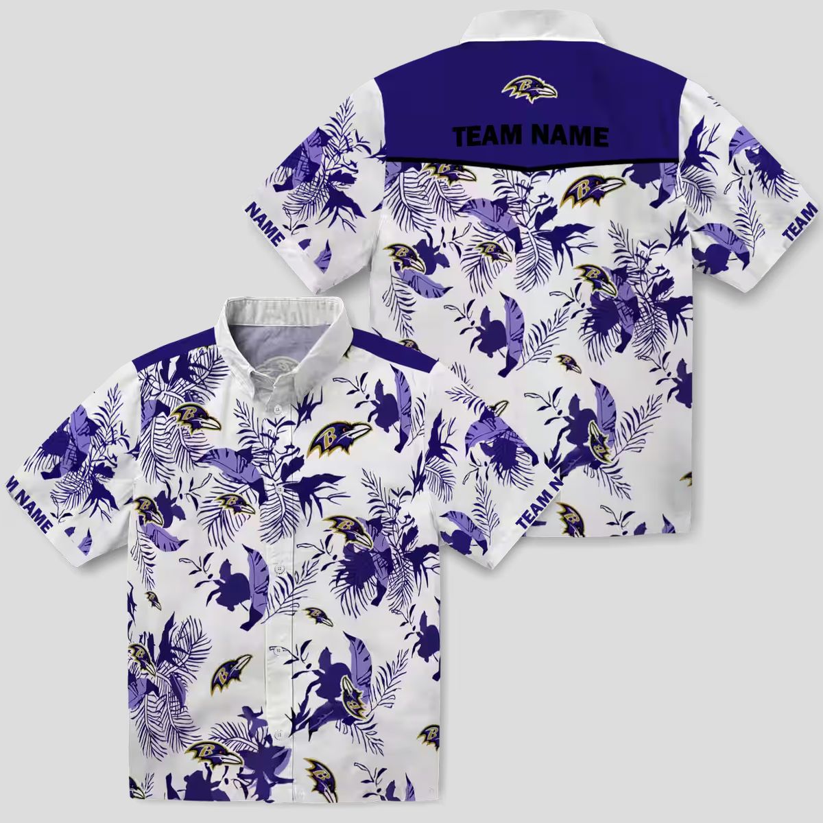 Baltimore Ravens Tailgate Party Aloha Shirt, Botanical Purple White Hawaiian Shirt