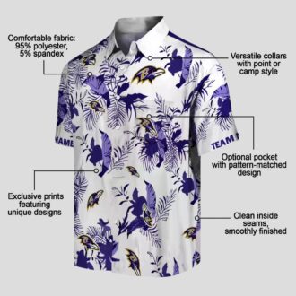 Baltimore Ravens Tailgate Party Aloha Shirt, Botanical Purple White Hawaiian Shirt