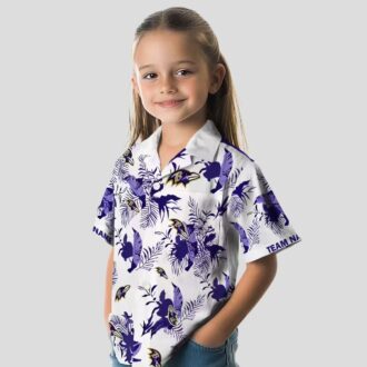 Baltimore Ravens Tailgate Party Aloha Shirt, Botanical Purple White Hawaiian Shirt