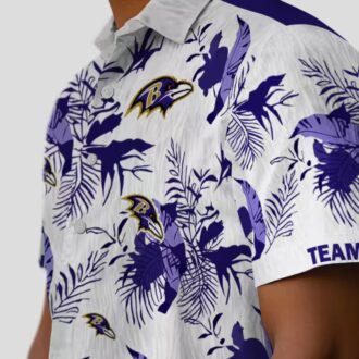 Baltimore Ravens Tailgate Party Aloha Shirt, Botanical Purple White Hawaiian Shirt