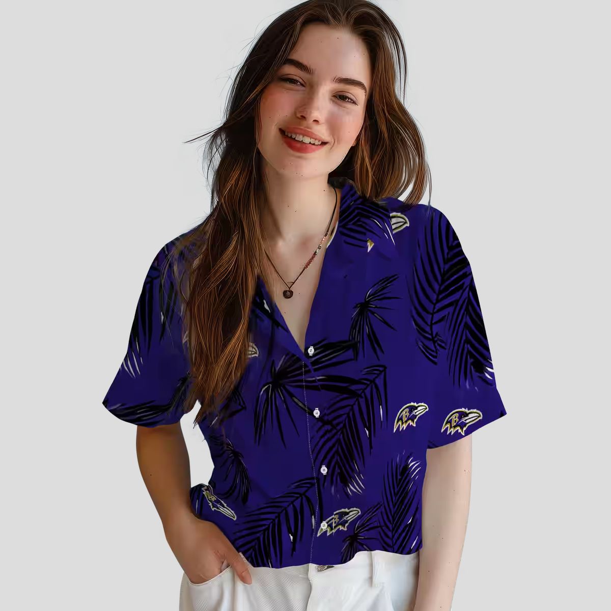 Baltimore Ravens Tropical Palm Leaf Purple Hawaiian Shirt