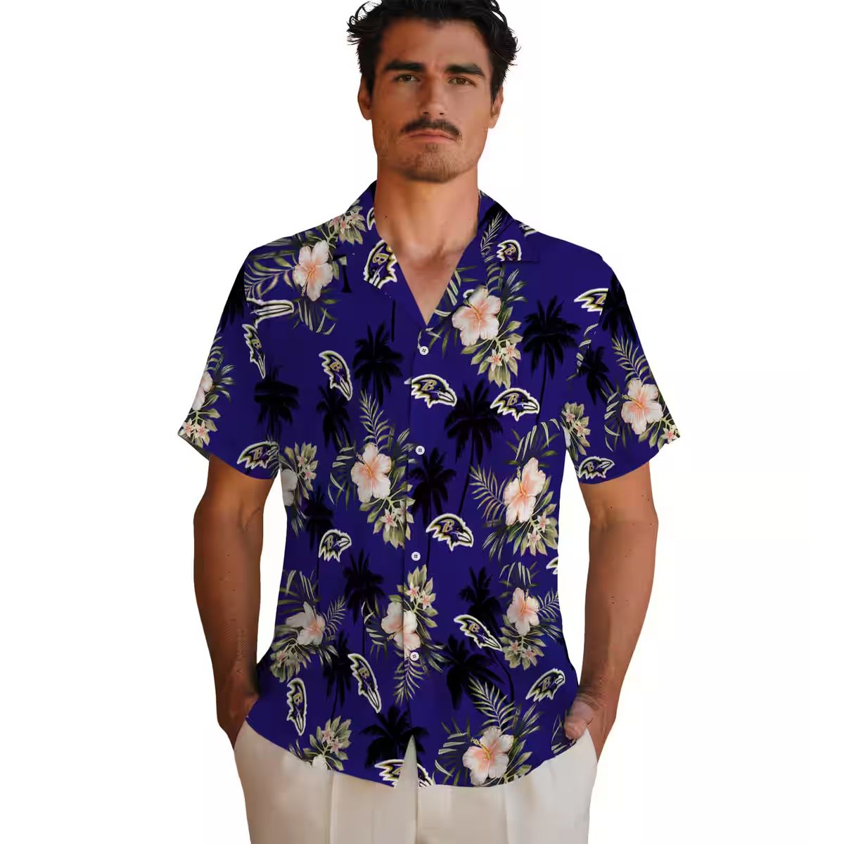 Baltimore Ravens Tropical Palm Tree Flower Purple Hawaiian Shirt