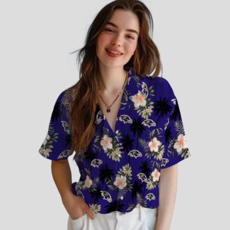 Baltimore Ravens Tropical Palm Tree Flower Purple Hawaiian Shirt