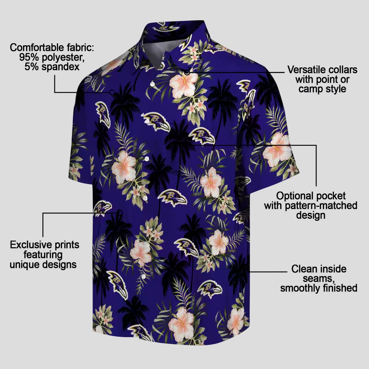 Baltimore Ravens Tropical Palm Tree Flower Purple Hawaiian Shirt