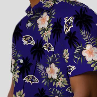 Baltimore Ravens Tropical Palm Tree Flower Purple Hawaiian Shirt
