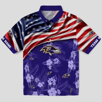 Custom Baltimore Ravens US Flag Hawaiian Shirt - Hibiscus Purple NFL Fan Apparel