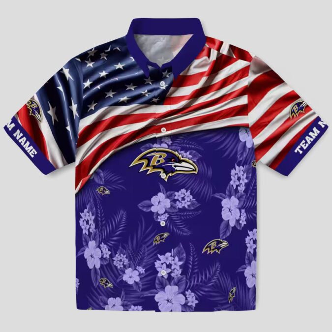 Custom Baltimore Ravens US Flag Hawaiian Shirt - Hibiscus Purple NFL Fan Apparel